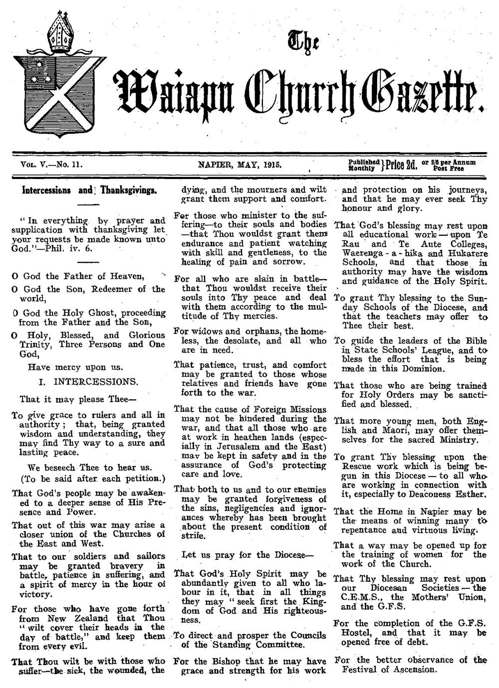 The Waiapu Church Gazette: 1st May 1915