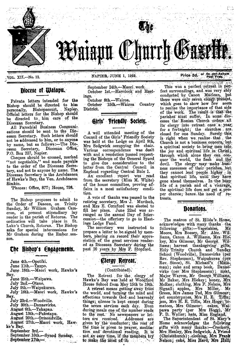 The Waiapu Church Gazette: 1st June 1922