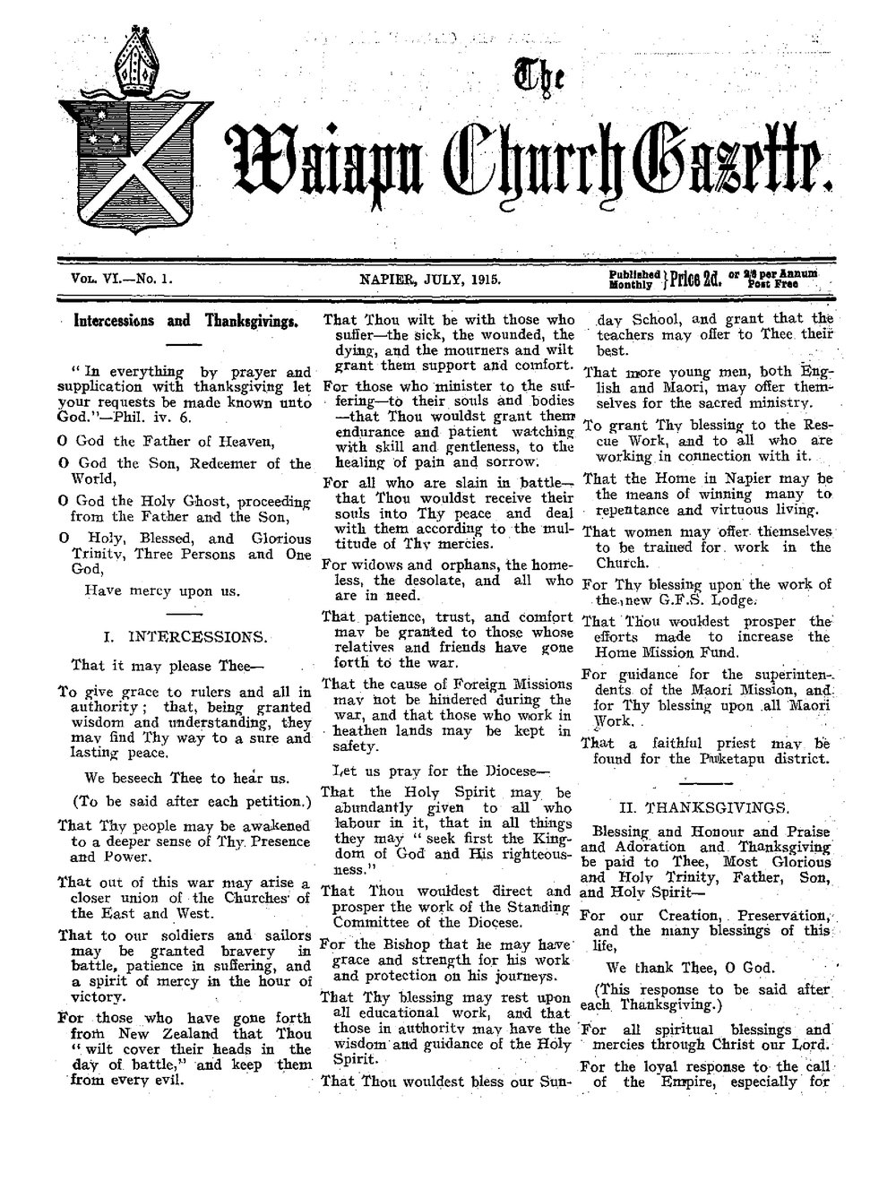 The Waiapu Church Gazette: 1st July 1915