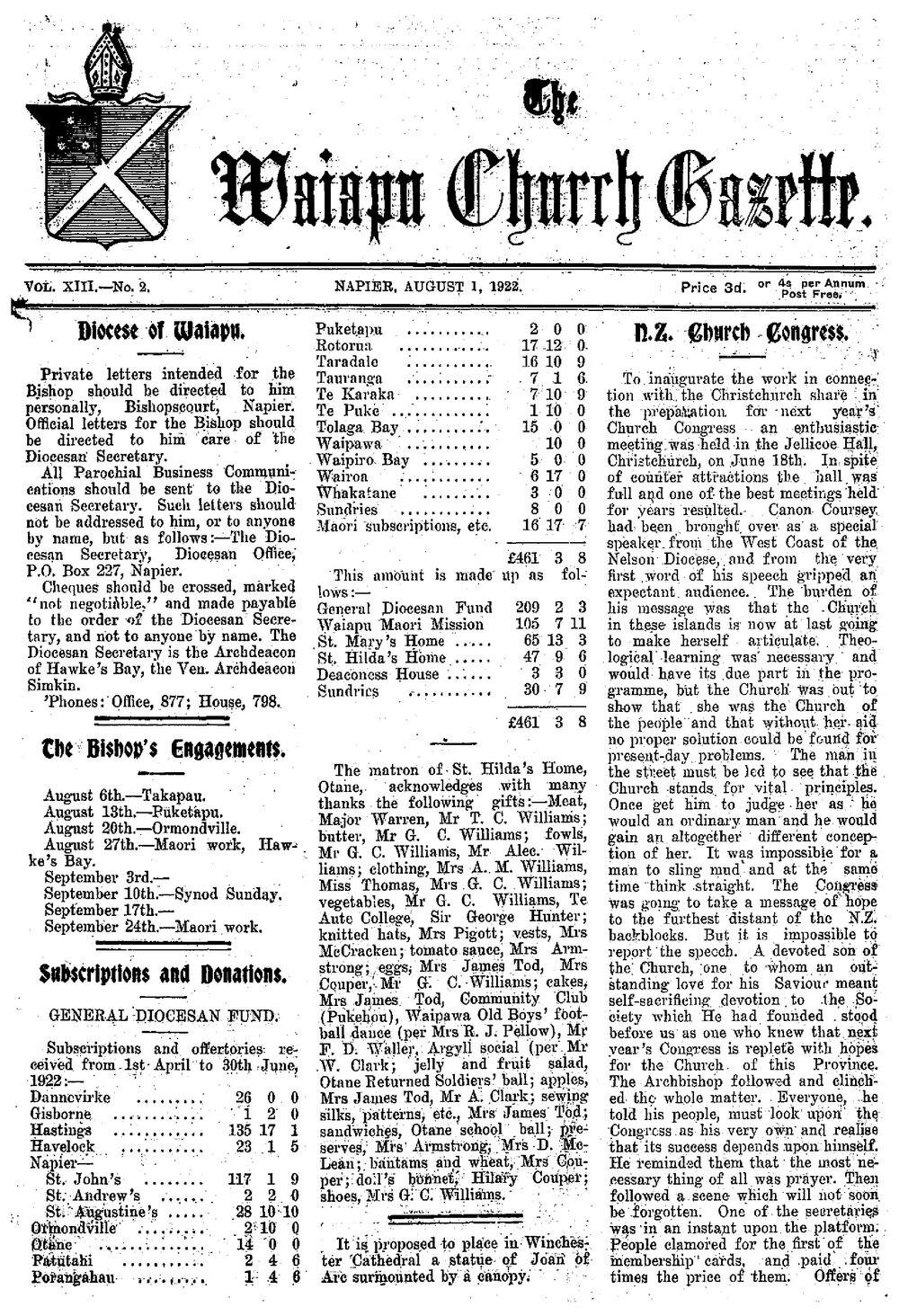 The Waiapu Church Gazette: 1st August 1922