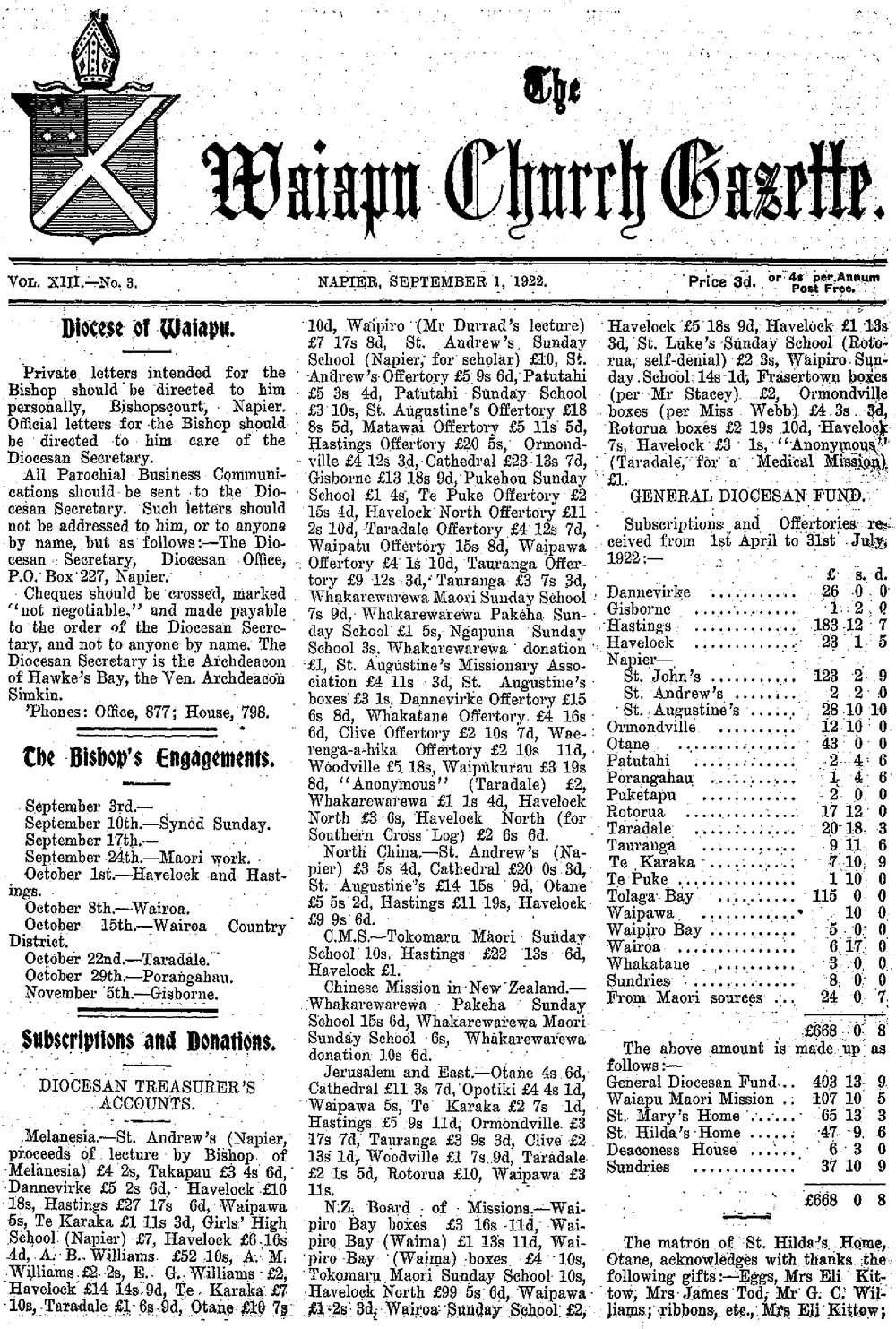 The Waiapu Church Gazette: 1st September 1922