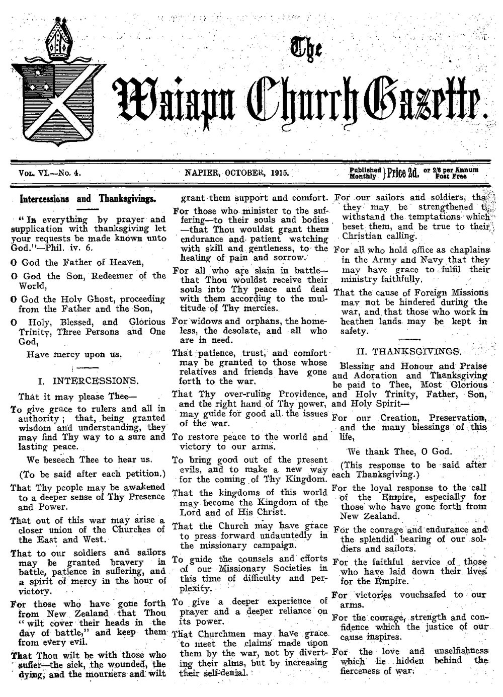 The Waiapu Church Gazette: 1st October 1915