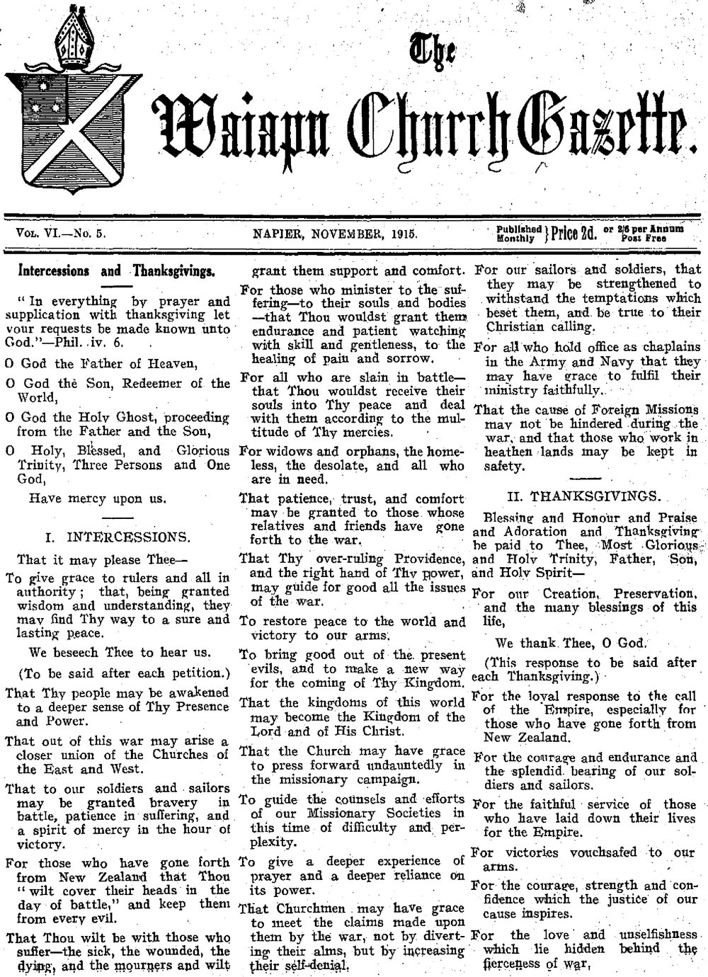 The Waiapu Church Gazette: 1st November 1915