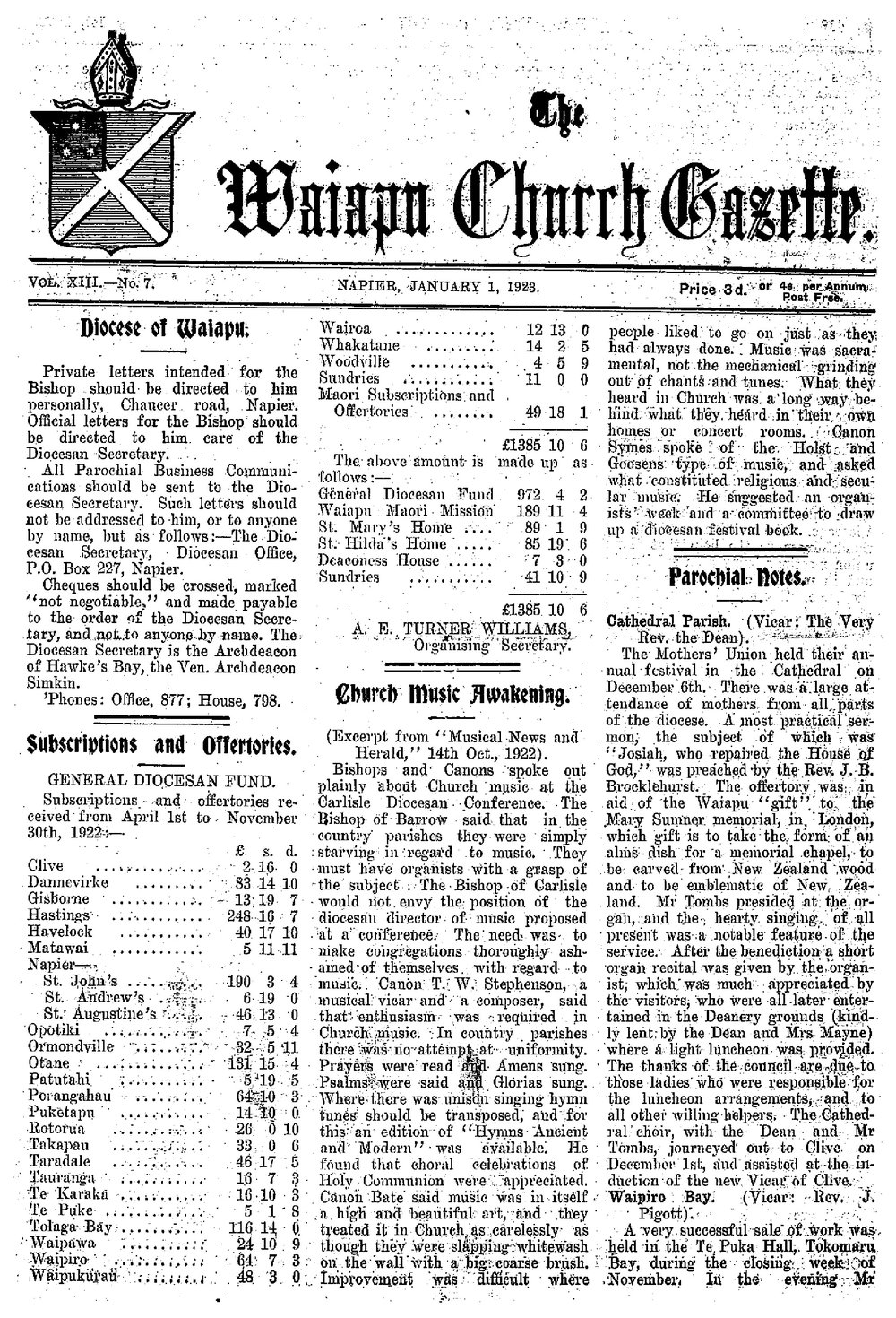 The Waiapu Church Gazette: 1st January 1923