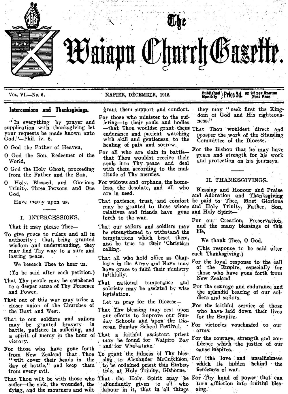 The Waiapu Church Gazette: 1st December 1915
