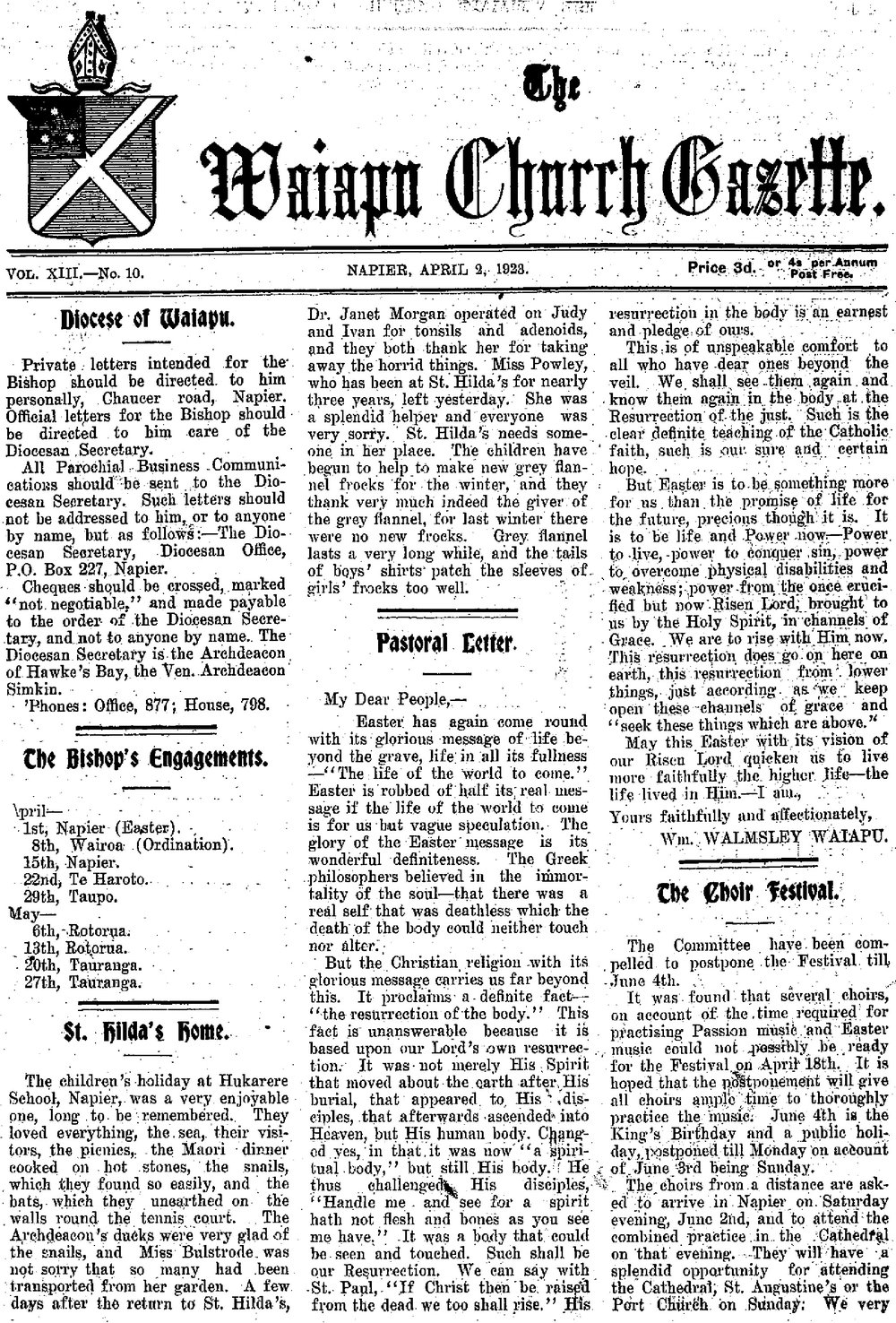 The Waiapu Church Gazette: 2nd April 1923