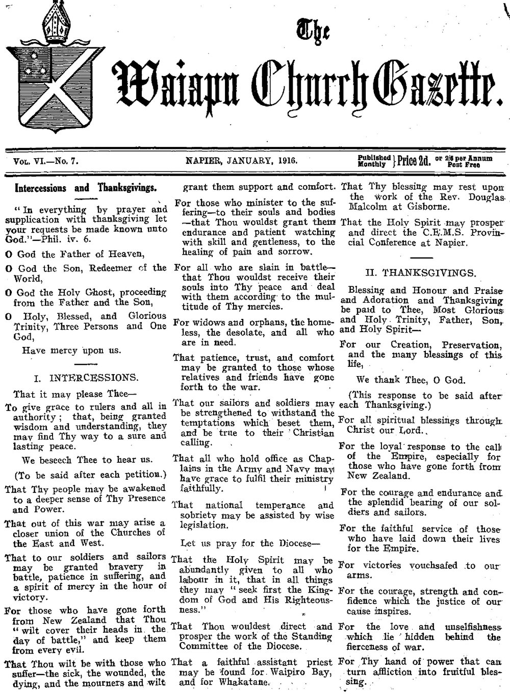 The Waiapu Church Gazette: 1st January 1916