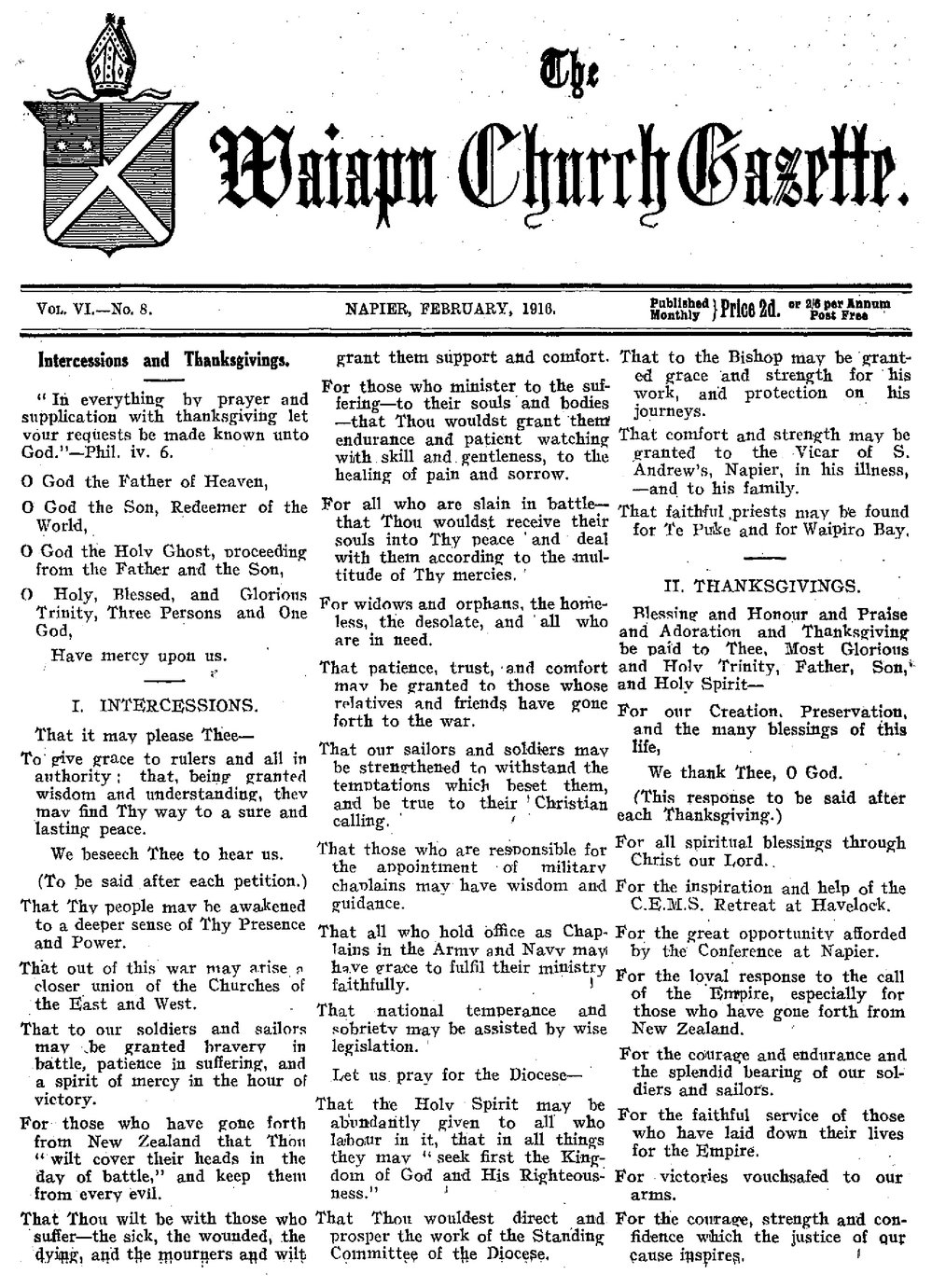 The Waiapu Church Gazette: 1st February 1916