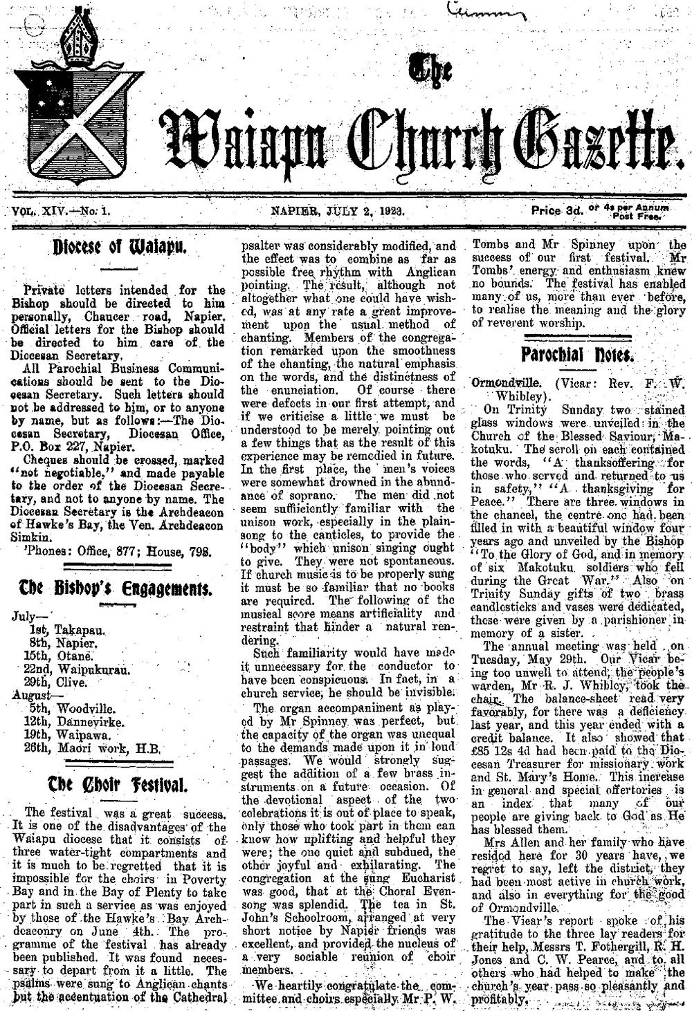 The Waiapu Church Gazette: 2nd July 1923