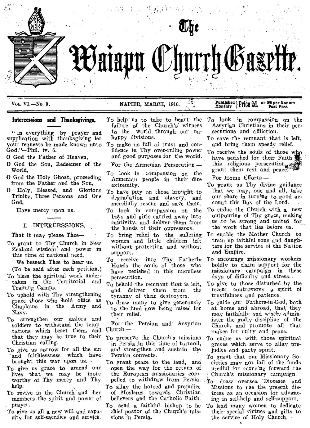 The Waiapu Church Gazette: 1st March 1916