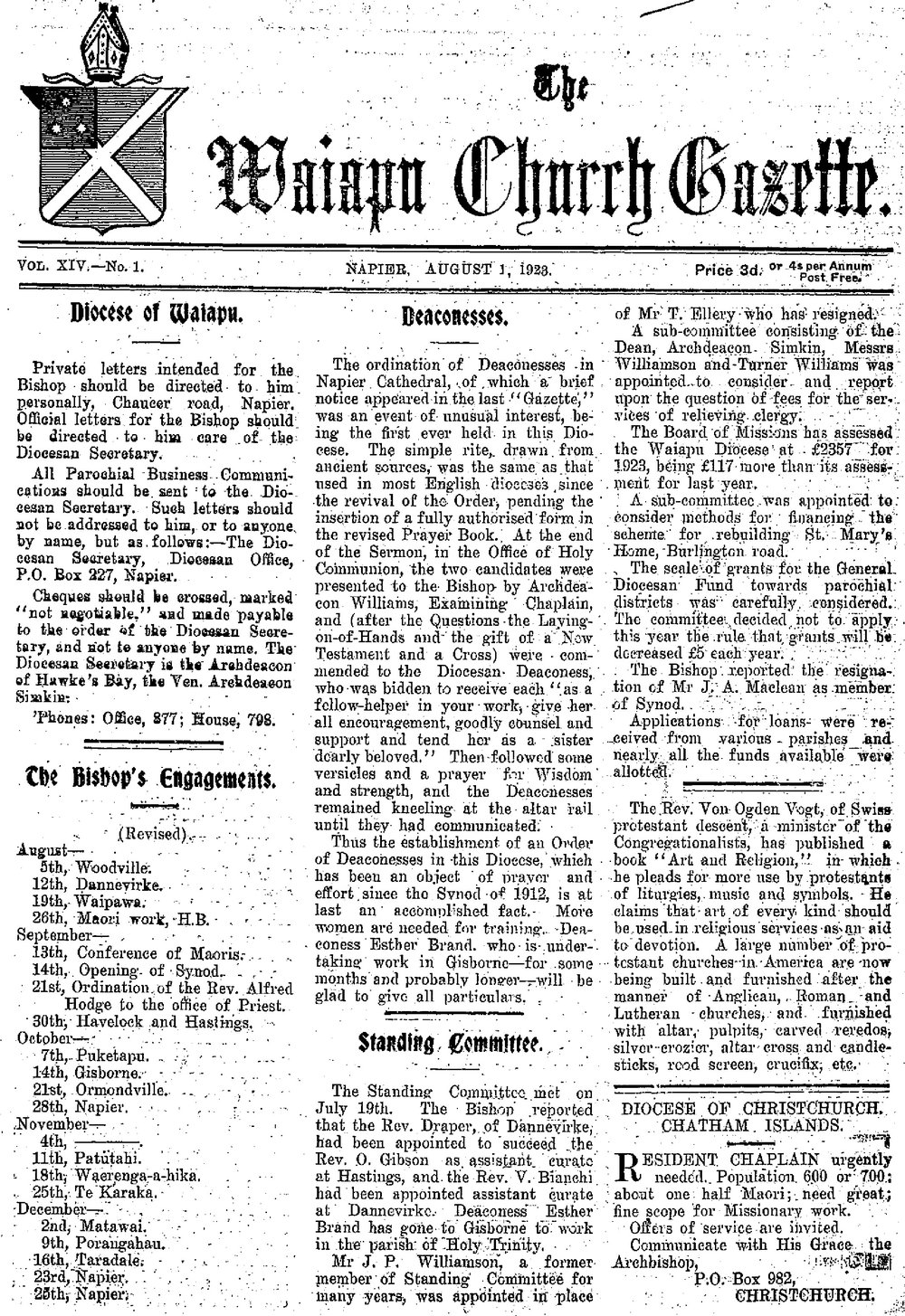 The Waiapu Church Gazette: 1st August 1923