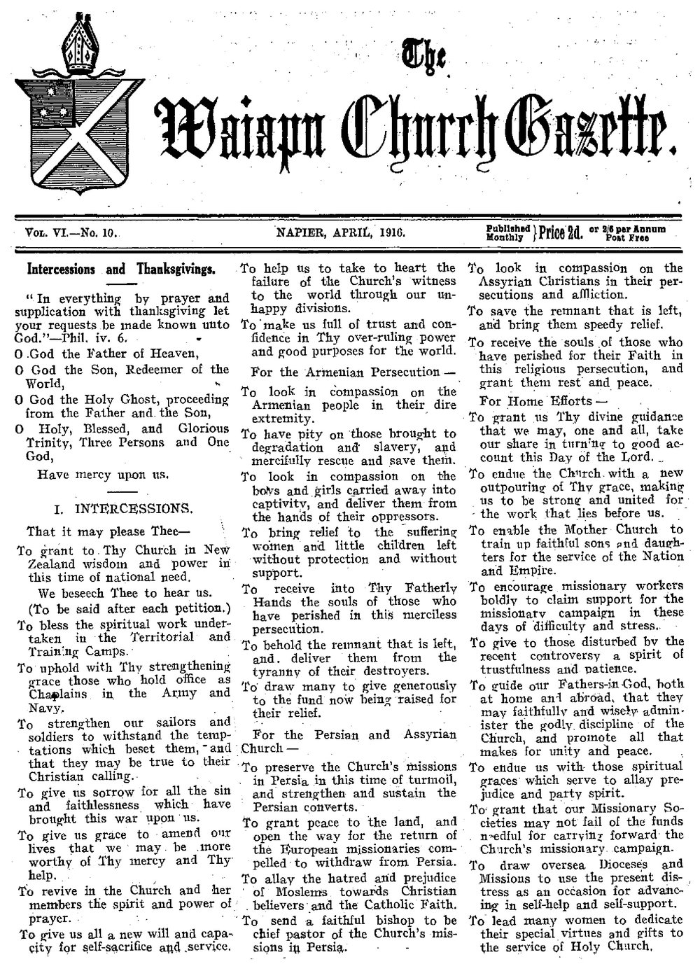 The Waiapu Church Gazette: 1st April 1916