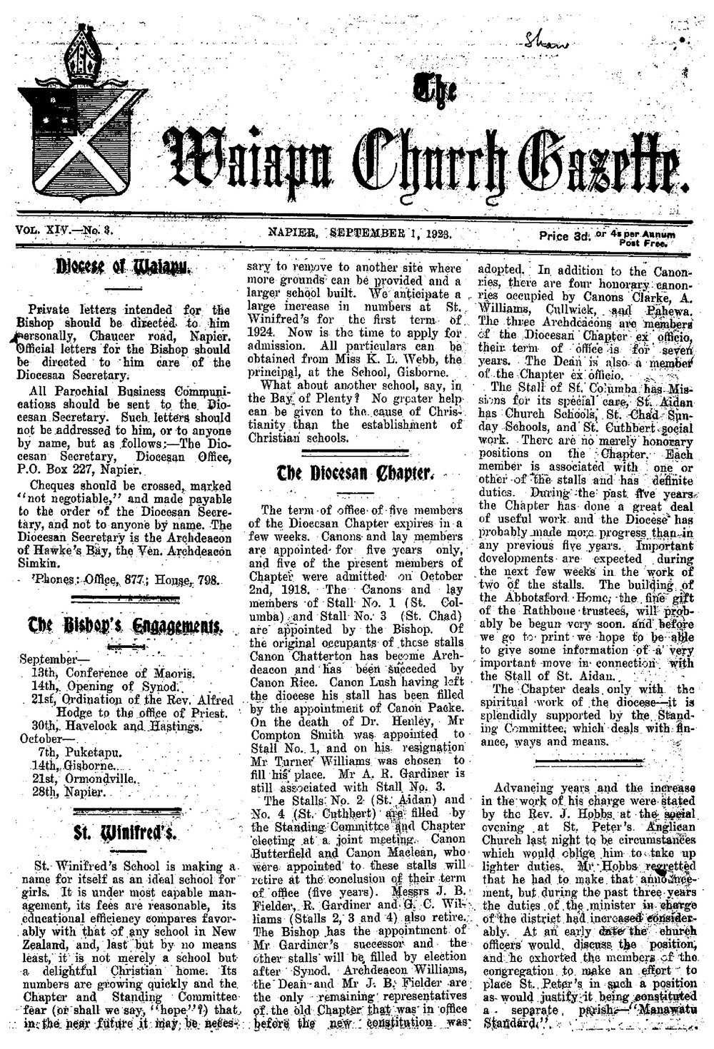 The Waiapu Church Gazette: 1st September 1923