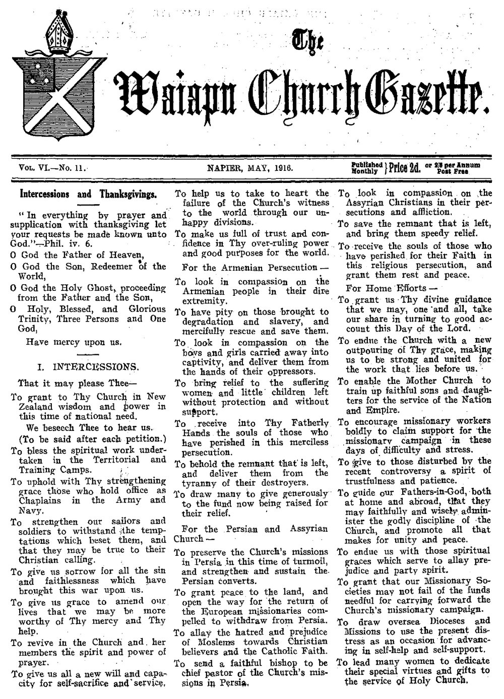 The Waiapu Church Gazette: 1st May 1916