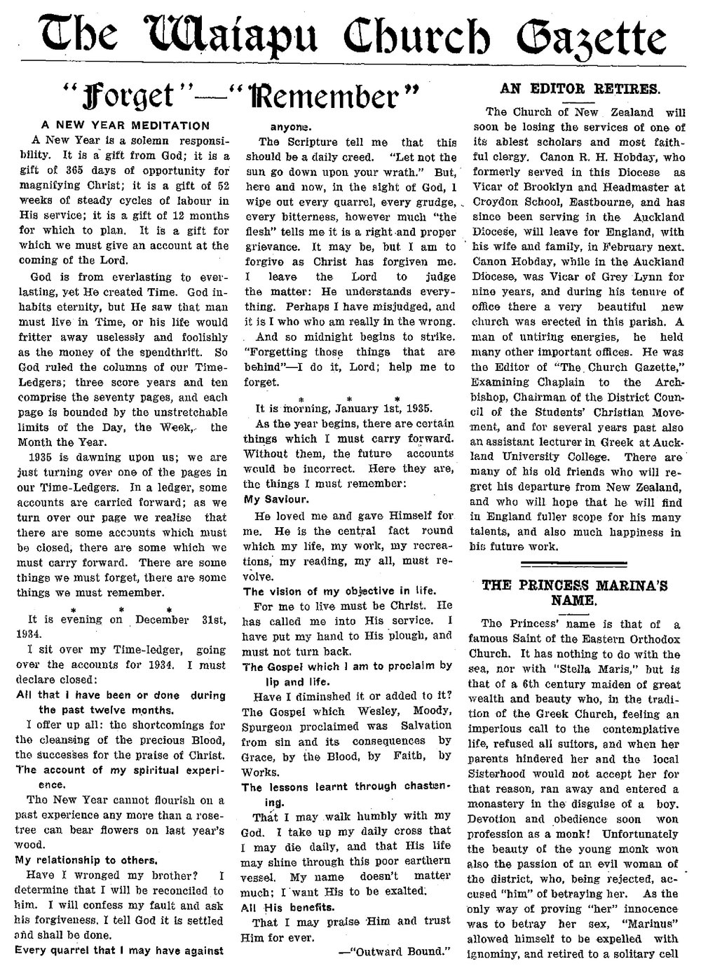 The Waiapu Church Gazette: 1st January 1935