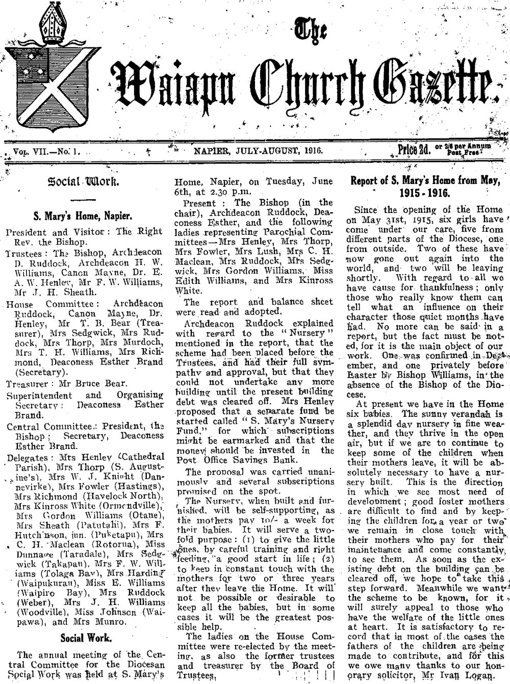 The Waiapu Church Gazette: 1st July 1916