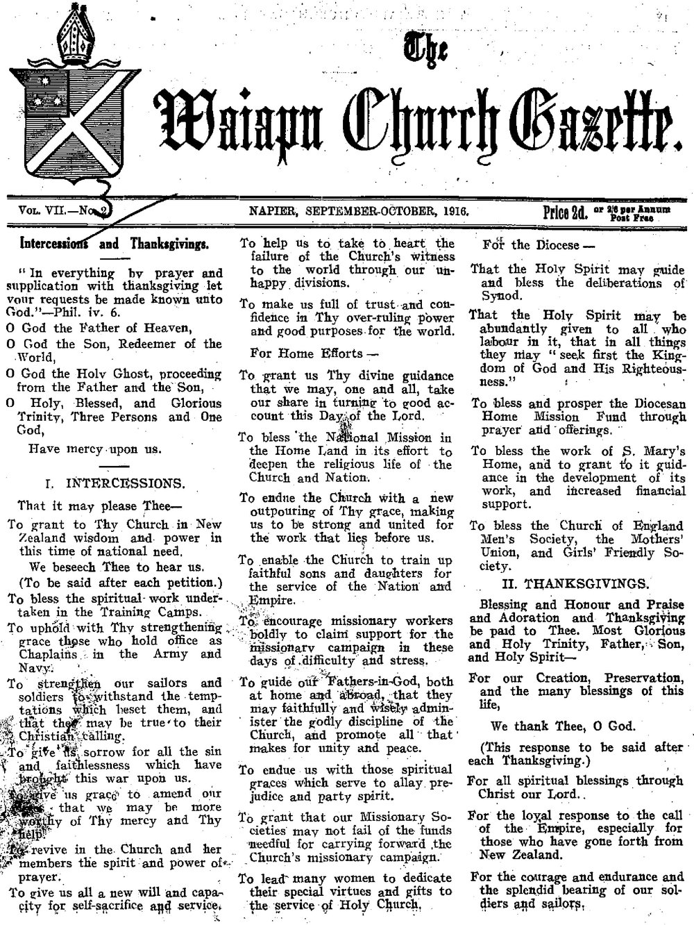 The Waiapu Church Gazette: 1st September 1916