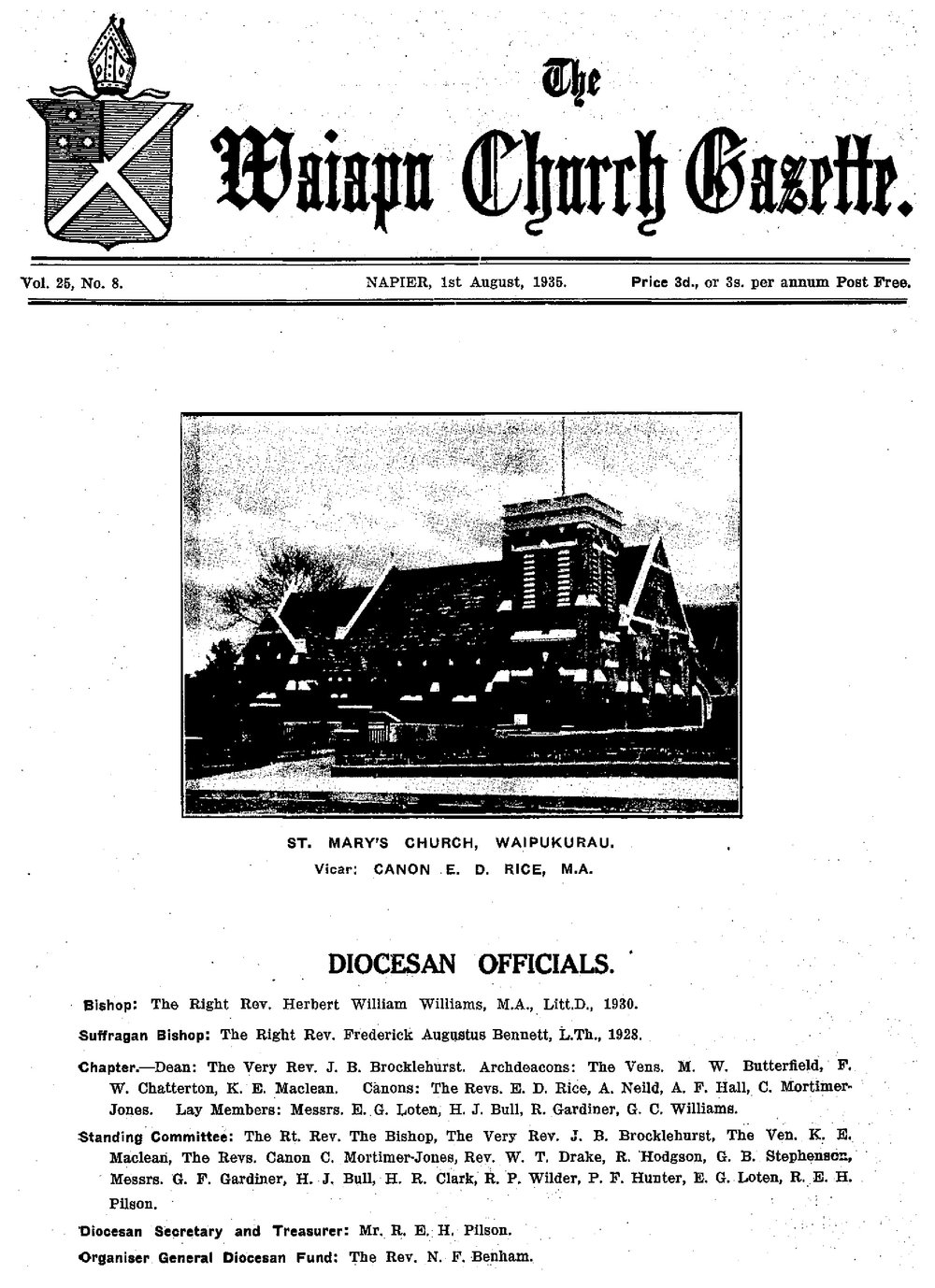 The Waiapu Church Gazette: 1st August 1935