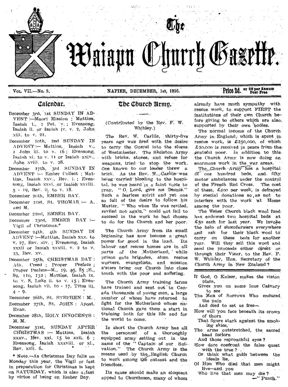 The Waiapu Church Gazette: 1st December 1916