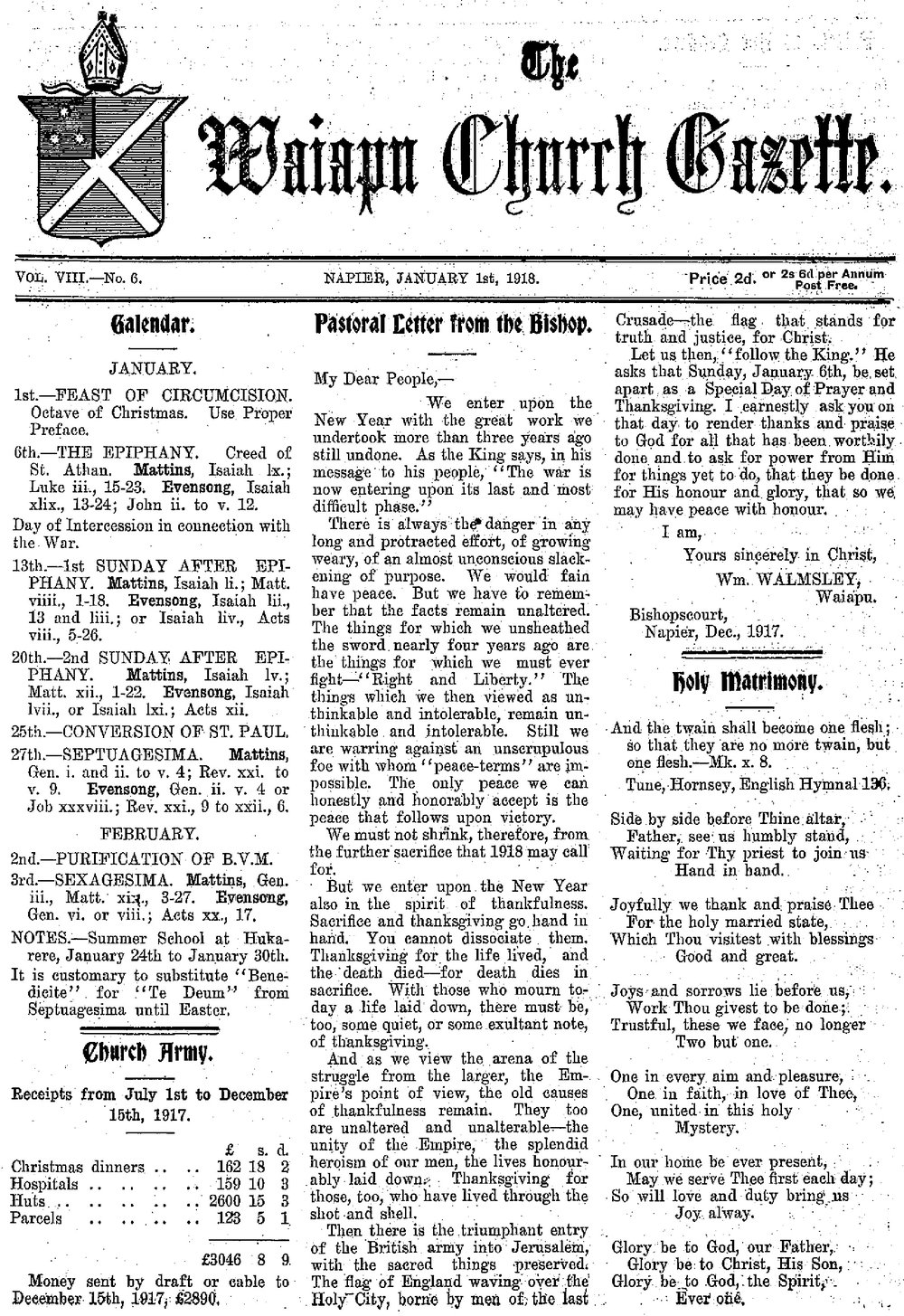 The Waiapu Church Gazette: 1st January 1918