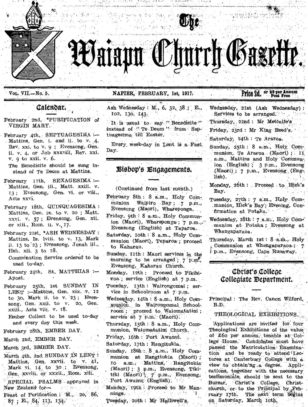 The Waiapu Church Gazette: 1st February 1917