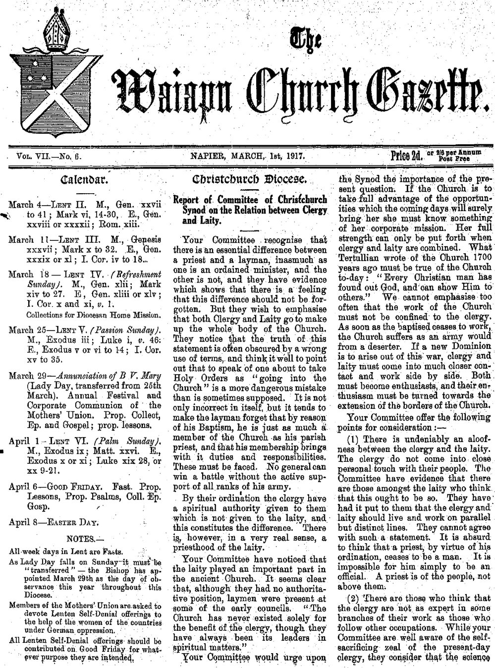 The Waiapu Church Gazette: 1st March 1917