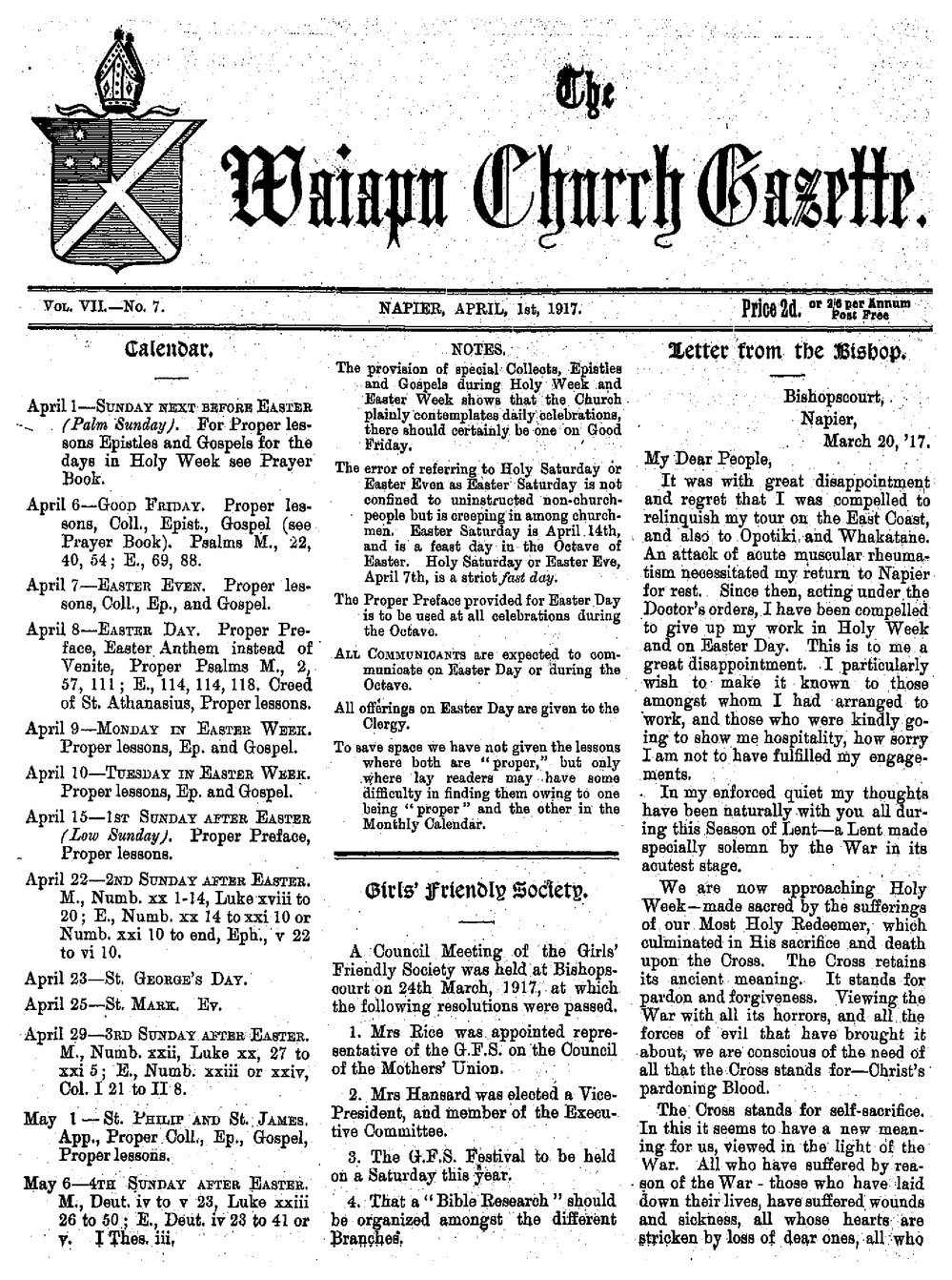 The Waiapu Church Gazette: 1st April 1917