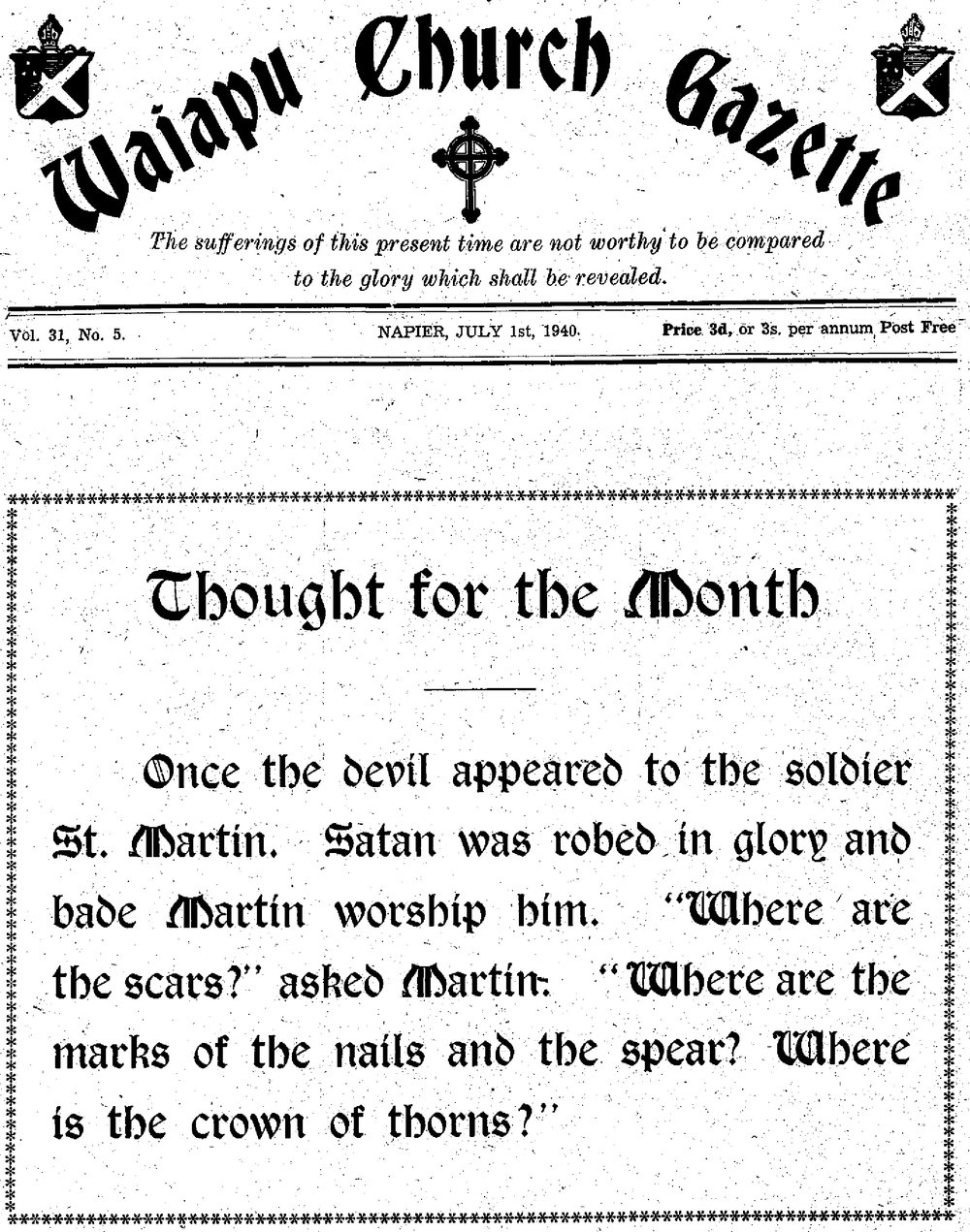 The Waiapu Church Gazette: 1st July 1940