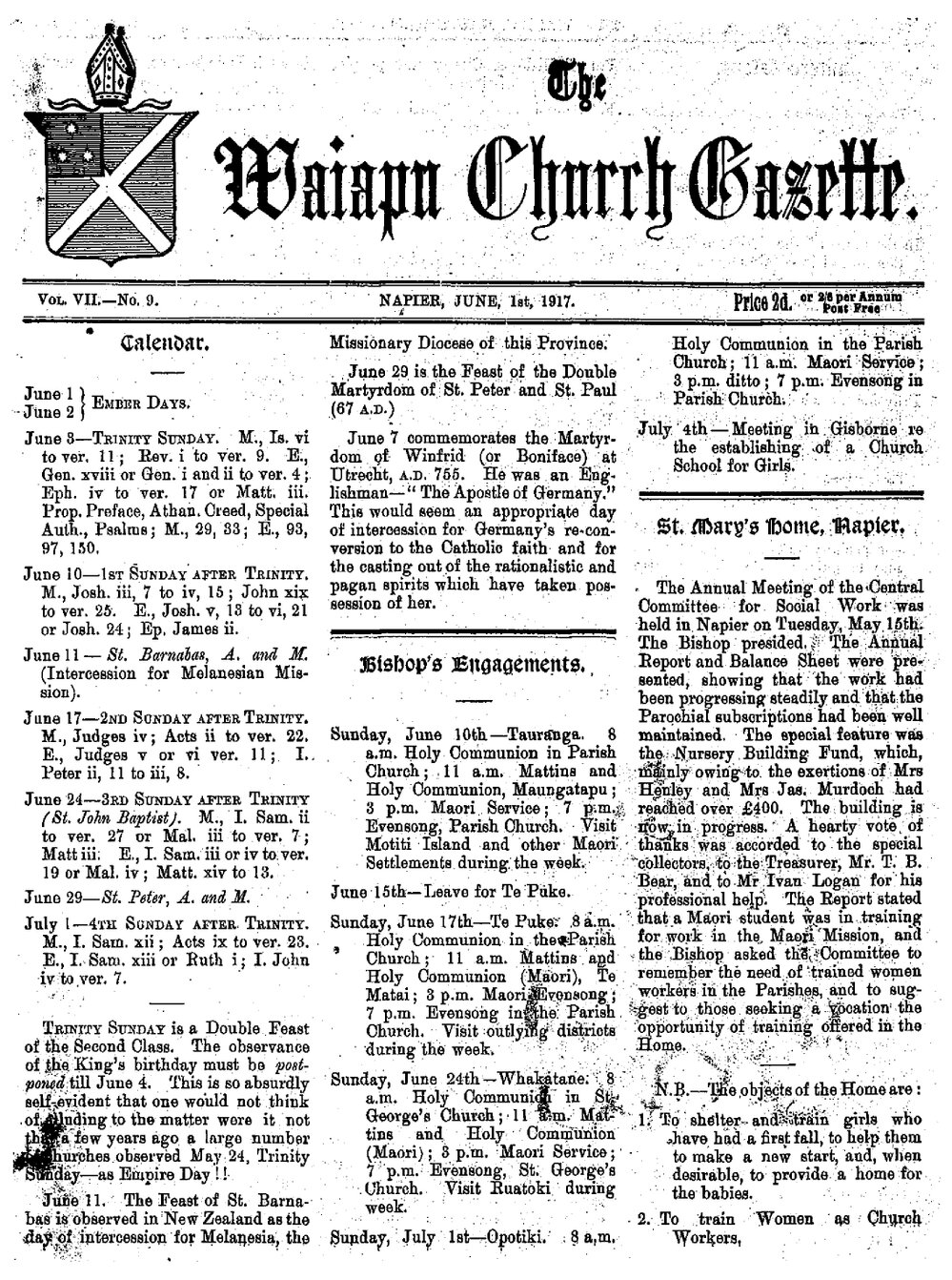 The Waiapu Church Gazette: 1st June 1917
