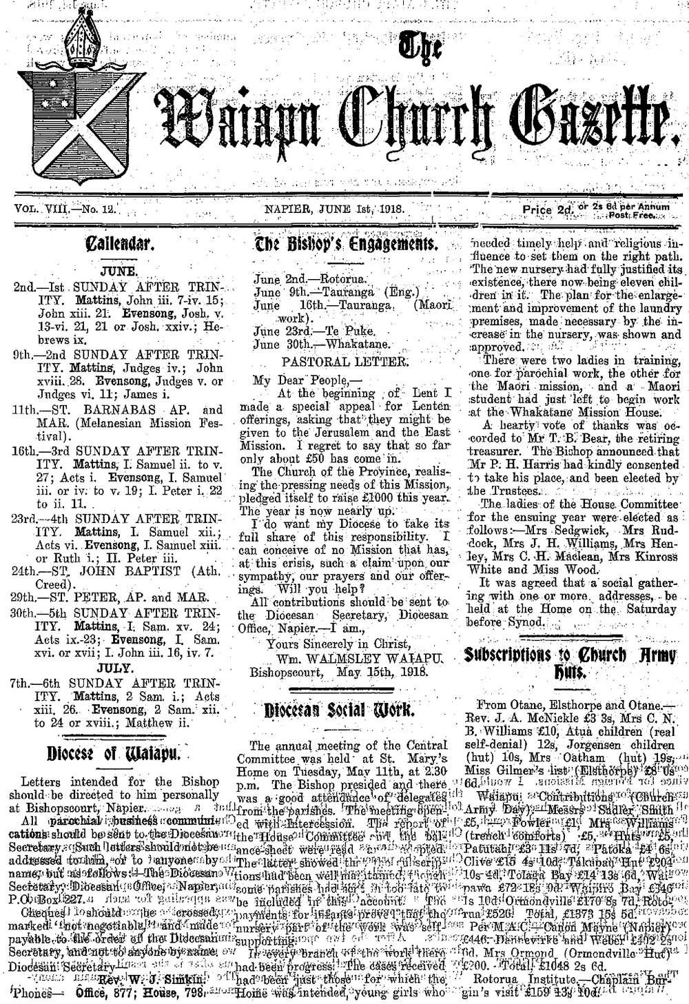 The Waiapu Church Gazette: 1st June 1918