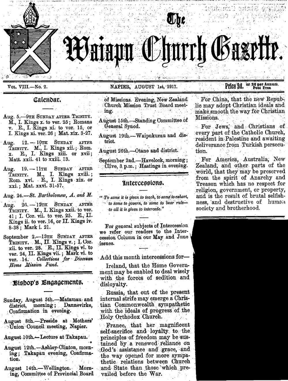 The Waiapu Church Gazette: 1st August 1917
