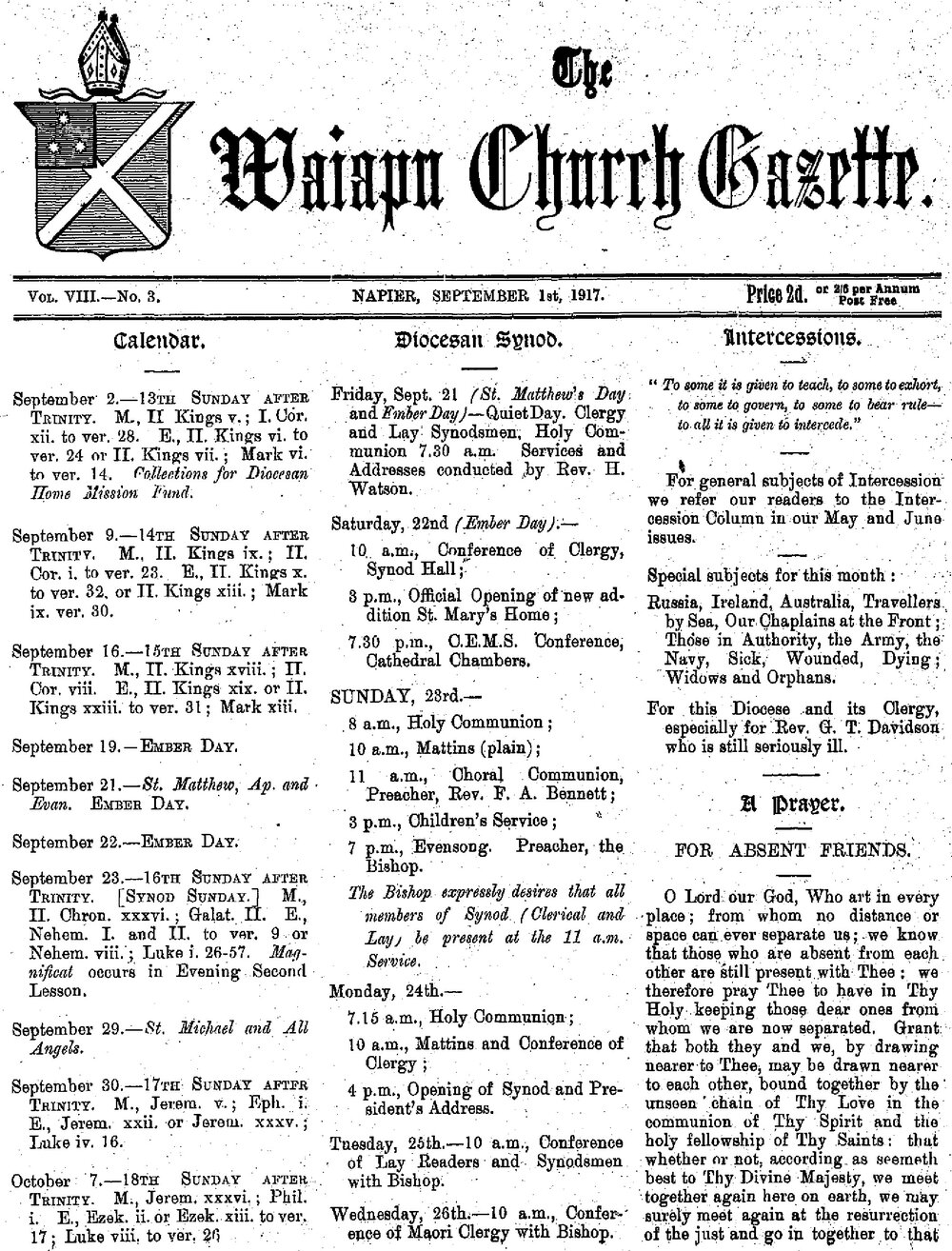 The Waiapu Church Gazette: 1st September 1917