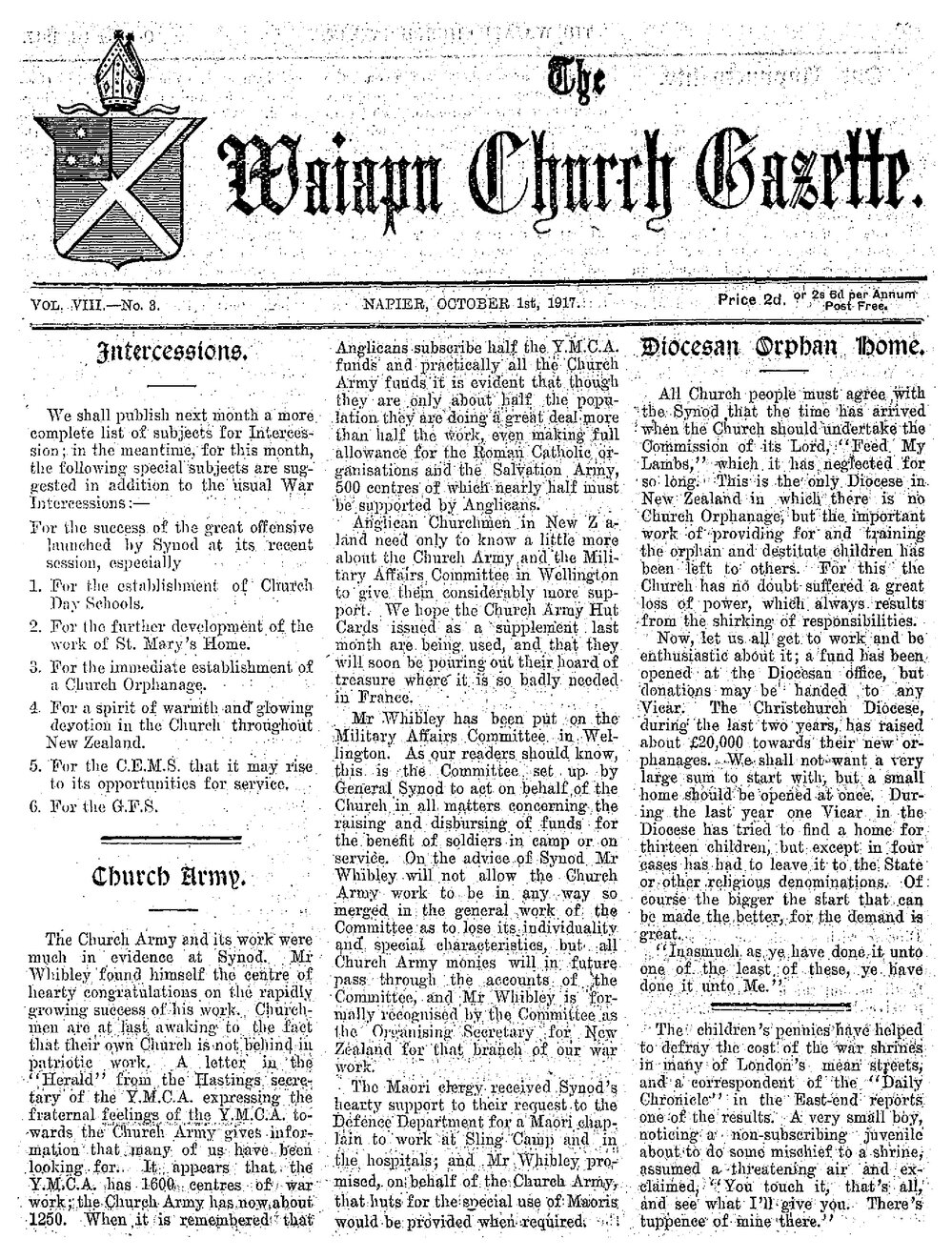 The Waiapu Church Gazette: 1st October 1917