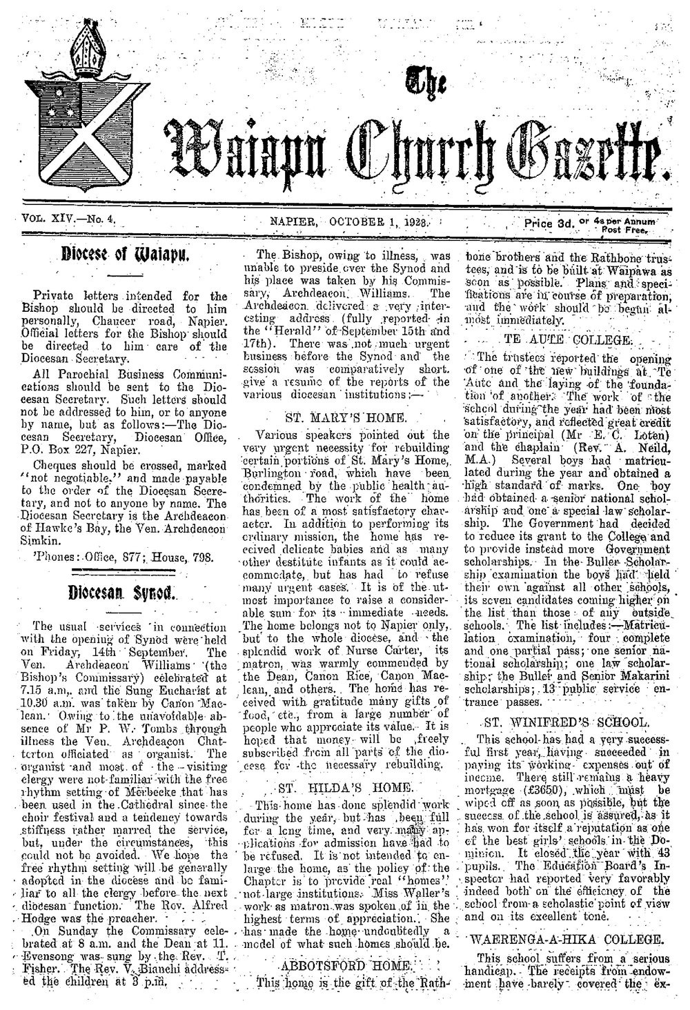 The Waiapu Church Gazette: 1st October 1923