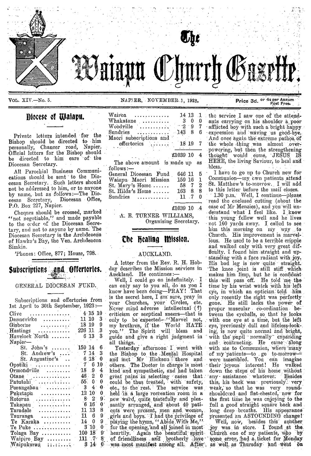 The Waiapu Church Gazette: 1st November 1923