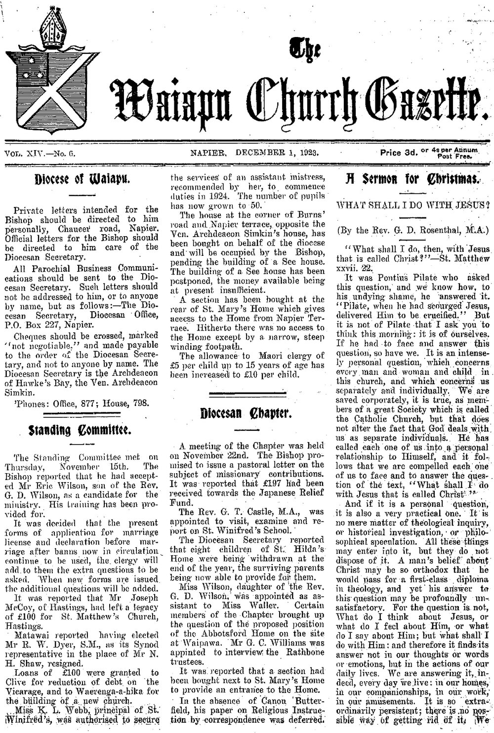 The Waiapu Church Gazette: 1st December 1923