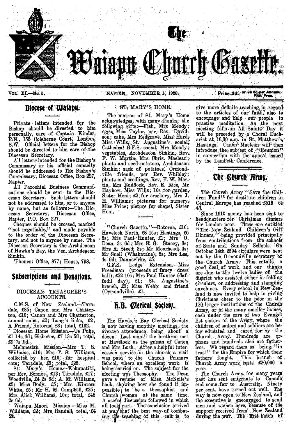 The Waiapu Church Gazette: 1st November 1920