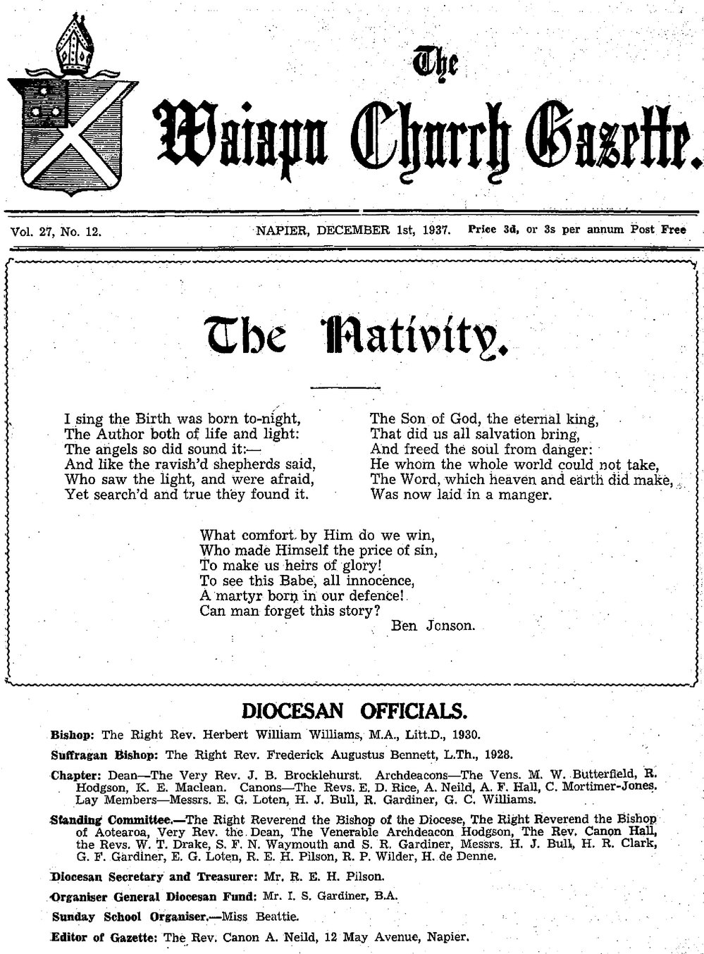 The Waiapu Church Gazette: 1st December 1937