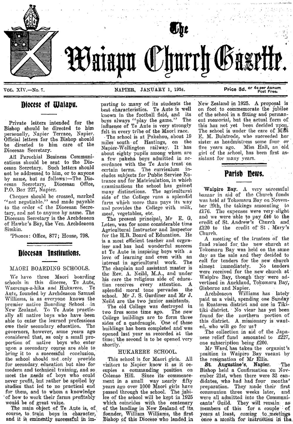 The Waiapu Church Gazette: 1st January 1924