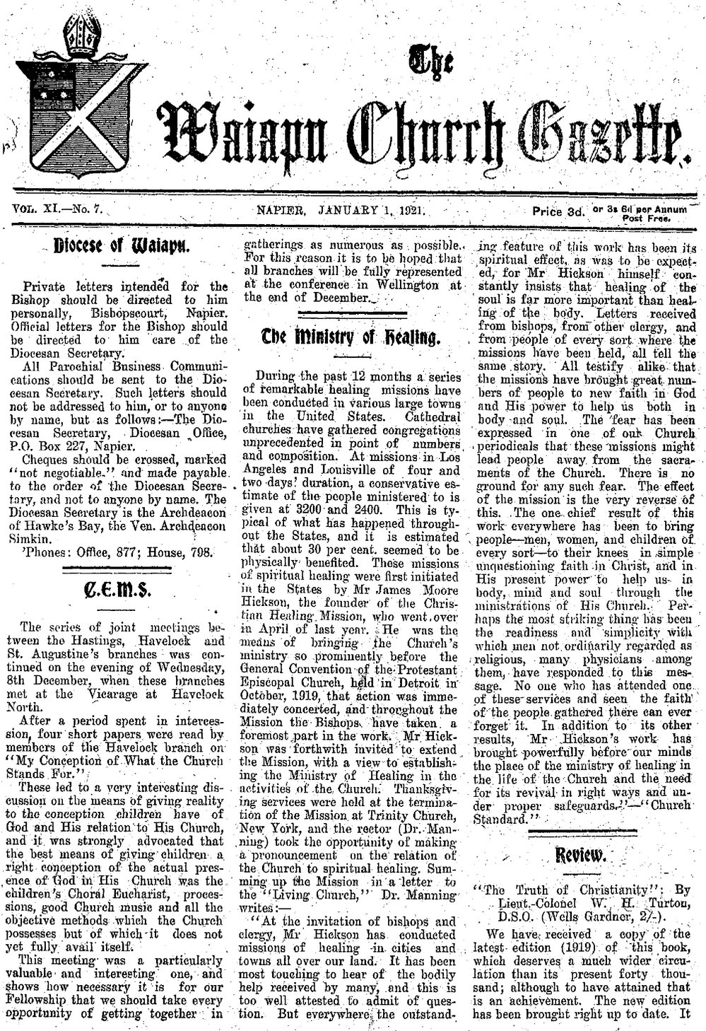 The Waiapu Church Gazette: 1st January 1921