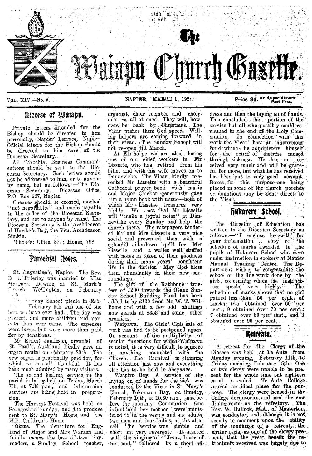 The Waiapu Church Gazette: 1st March 1924