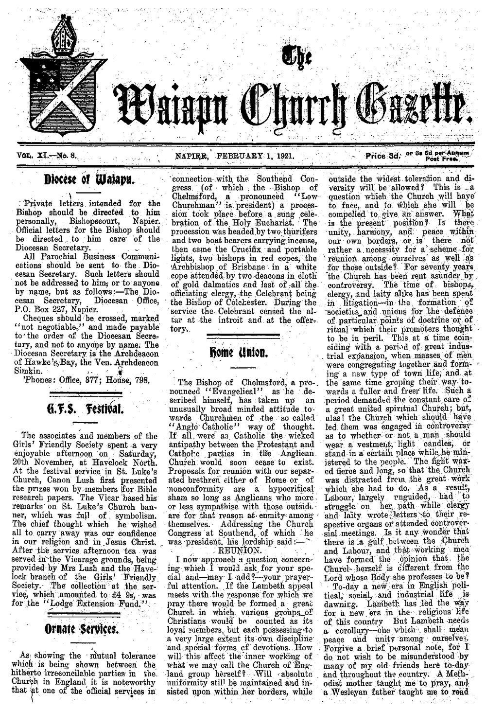 The Waiapu Church Gazette: 1st February 1921