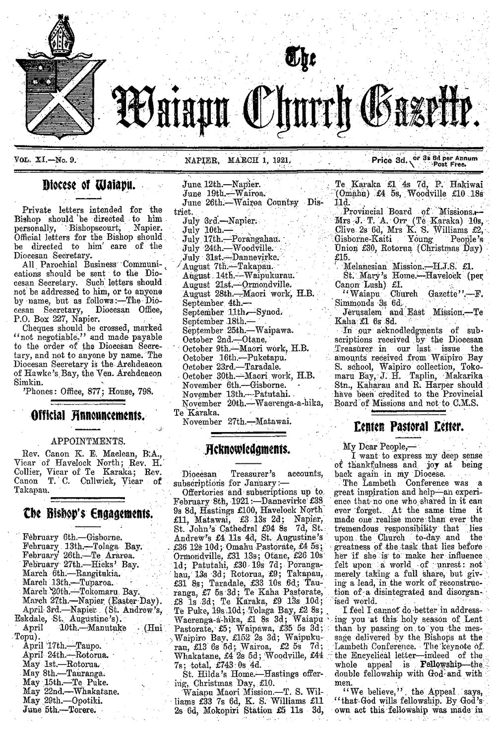 The Waiapu Church Gazette: 1st March 1921