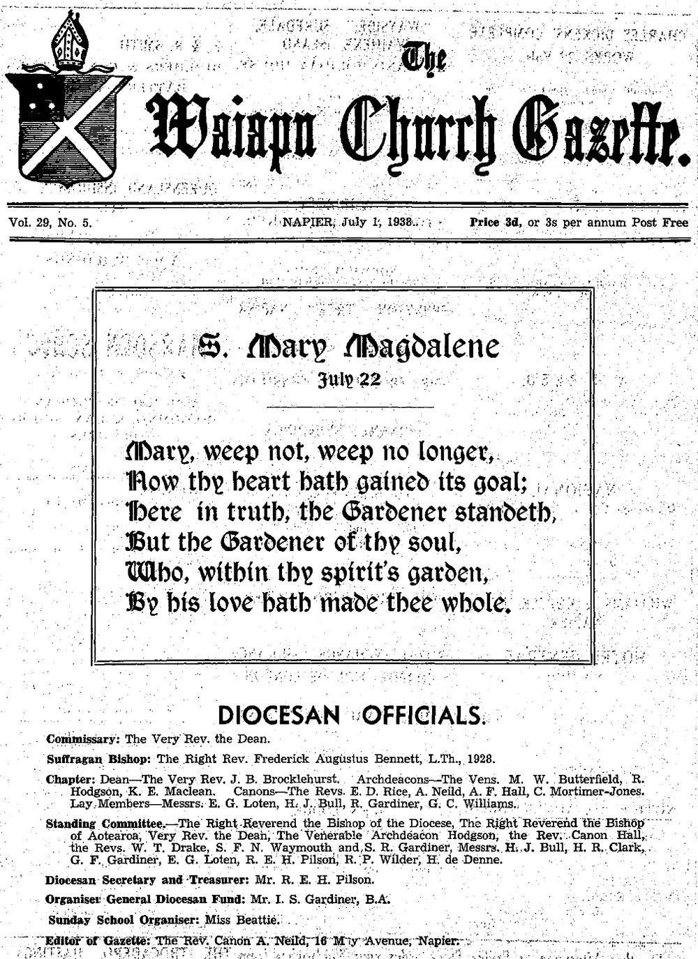 The Waiapu Church Gazette: 1st July 1938