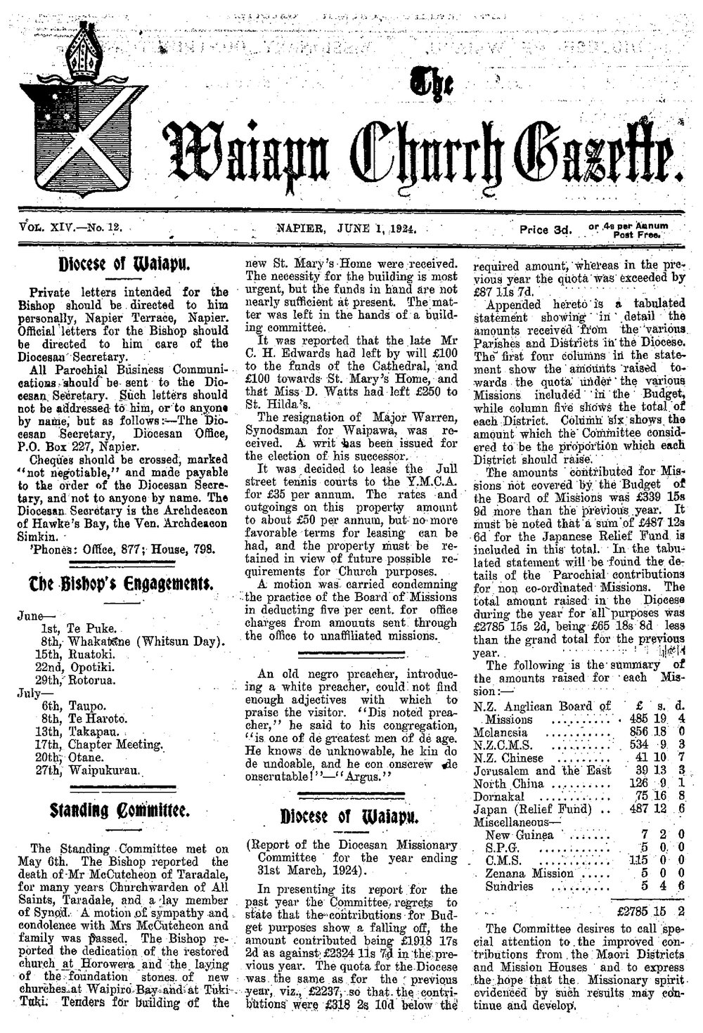 The Waiapu Church Gazette: 1st June 1924