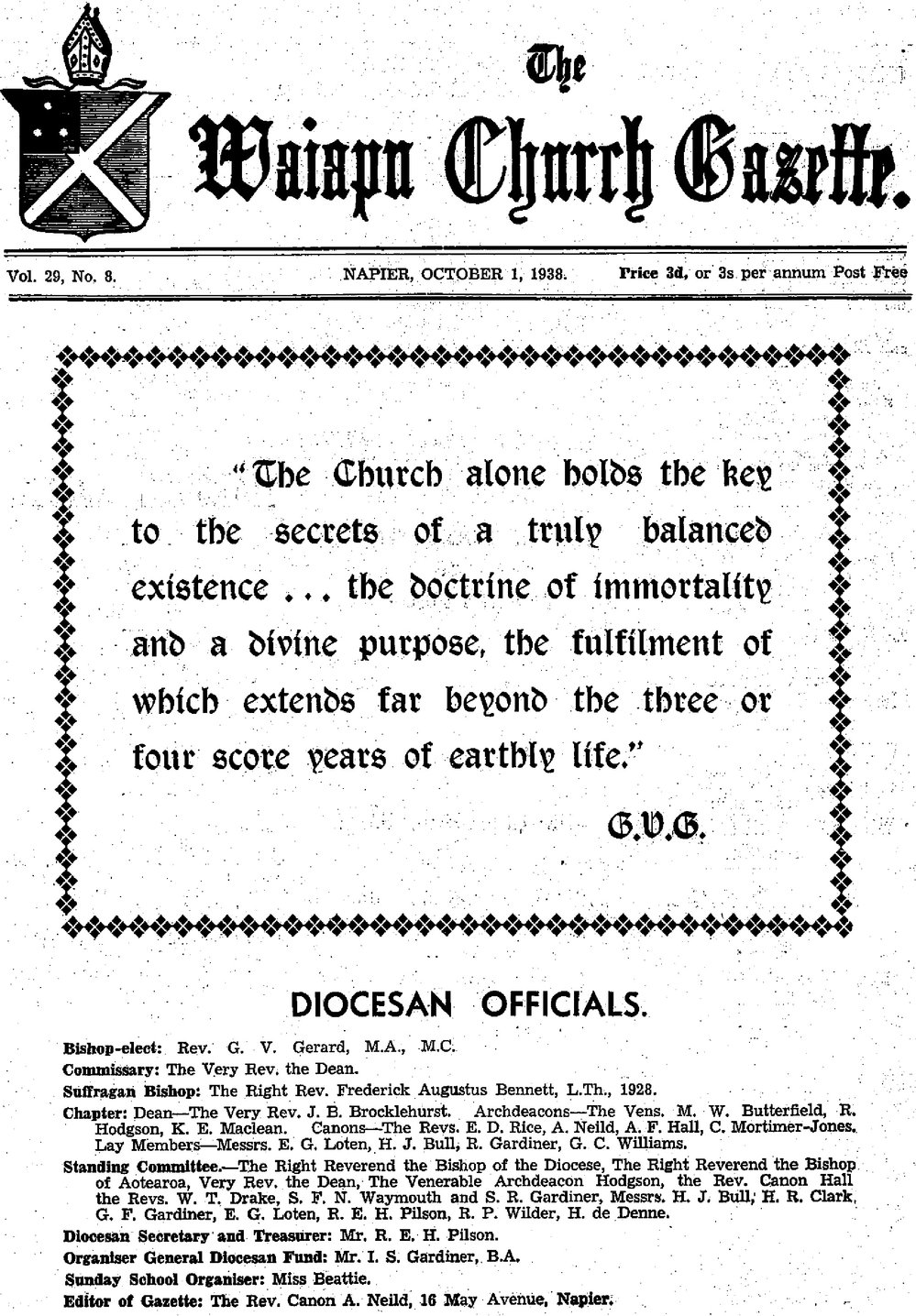 The Waiapu Church Gazette: 1st October 1938