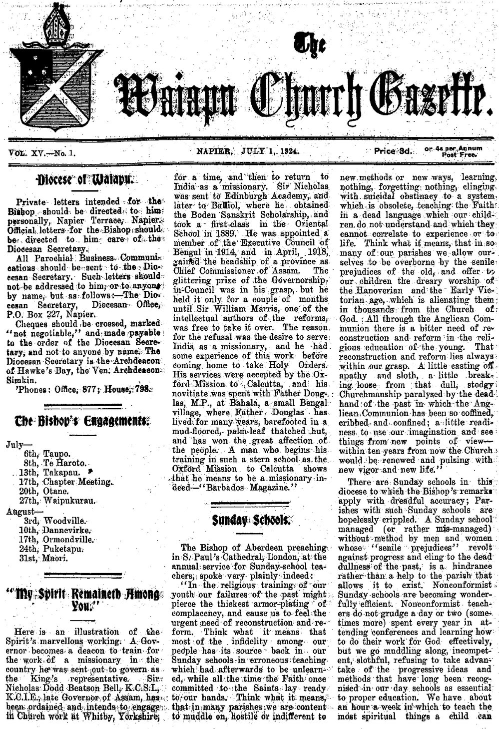 The Waiapu Church Gazette: 1st July 1924