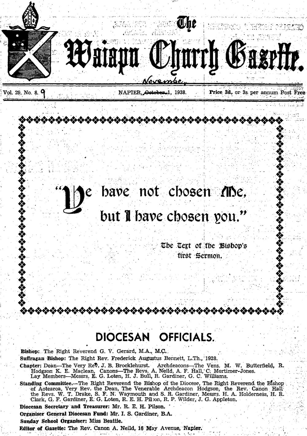 The Waiapu Church Gazette: 1st November 1938