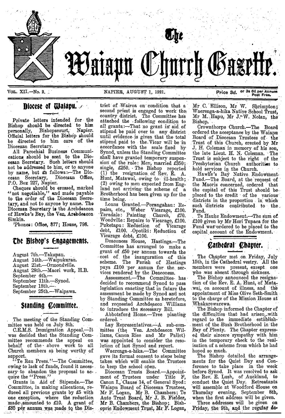 The Waiapu Church Gazette: 1st August 1921