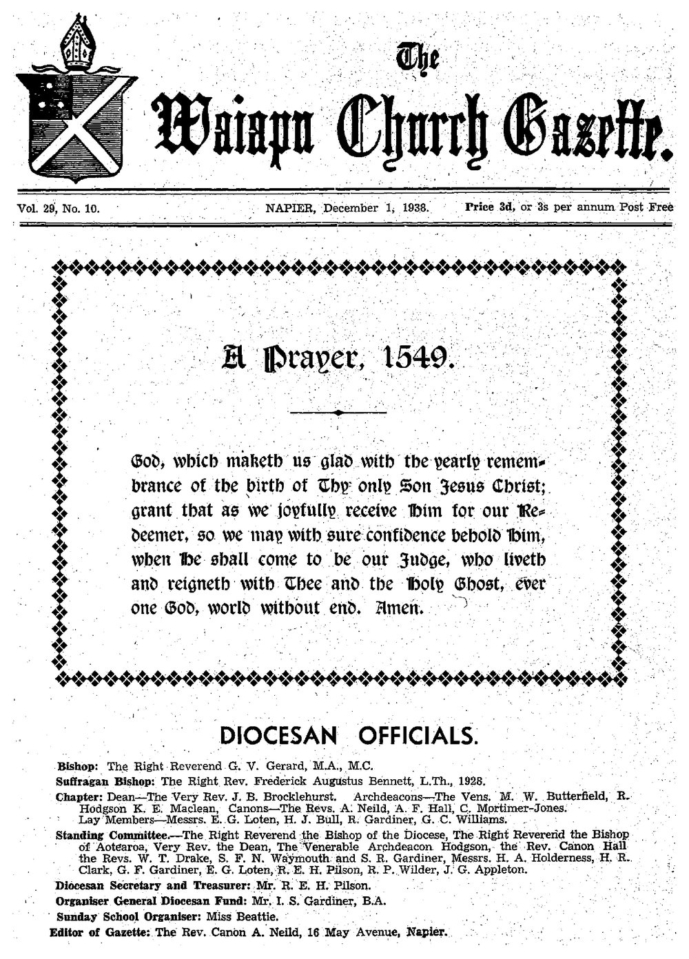 The Waiapu Church Gazette: 1st December 1938